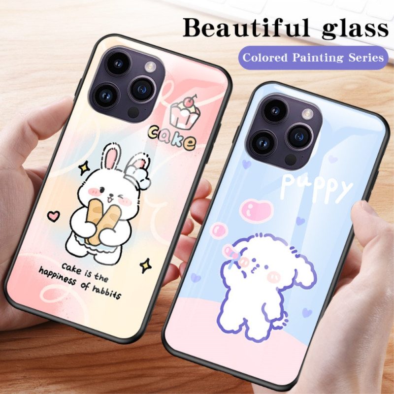 Handyhülle Für iPhone 15 Pro Max Happy Rabbit Gehärtetes Glas