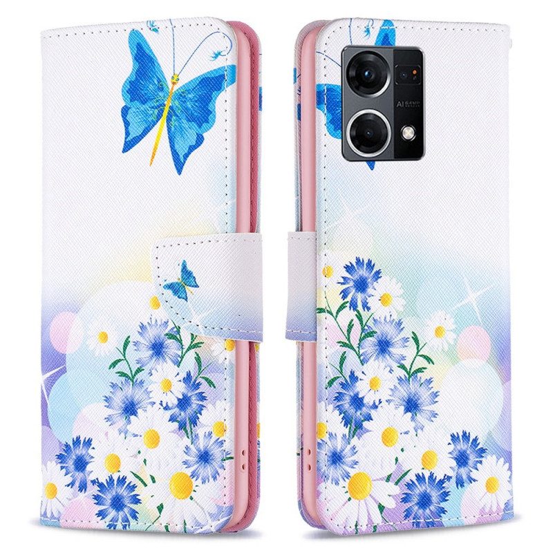 Lederhüllen Für Oppo Reno 7 Aquarell-schmetterlinge