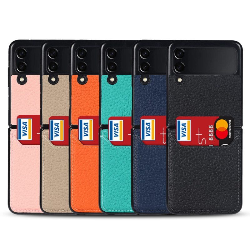 Handyhülle Für Samsung Galaxy Z Flip 3 5G Flip Case Kartenetui Aus Echtem Litschi-leder