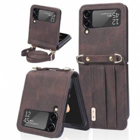 Handyhülle Für Samsung Galaxy Z Flip 3 5G Flip Case Kartenetui Und Schlüsselband Aus Leder Im Stil