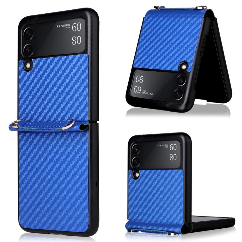 Handyhülle Für Samsung Galaxy Z Flip 3 5G Flip Case Kohlefaser Mit Lanyard