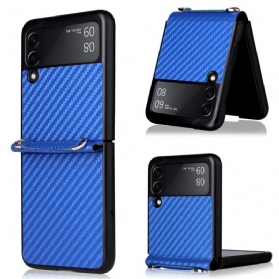 Handyhülle Für Samsung Galaxy Z Flip 3 5G Flip Case Kohlefaser Mit Lanyard