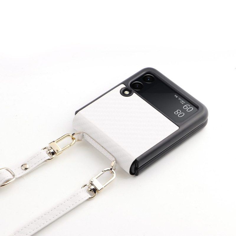 Handyhülle Für Samsung Galaxy Z Flip 3 5G Flip Case Kohlefaser Mit Lanyard