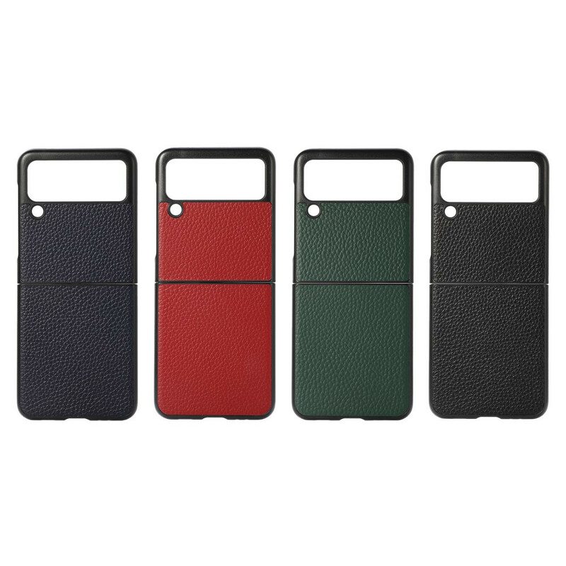 Hülle Für Samsung Galaxy Z Flip 3 5G Flip Case Echtes Litschifarbenes Leder