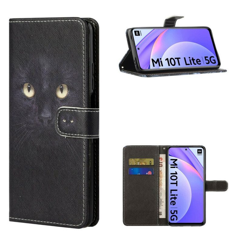 Lederhüllen Für Xiaomi Mi 10T Lite Schwarze Katzenaugen