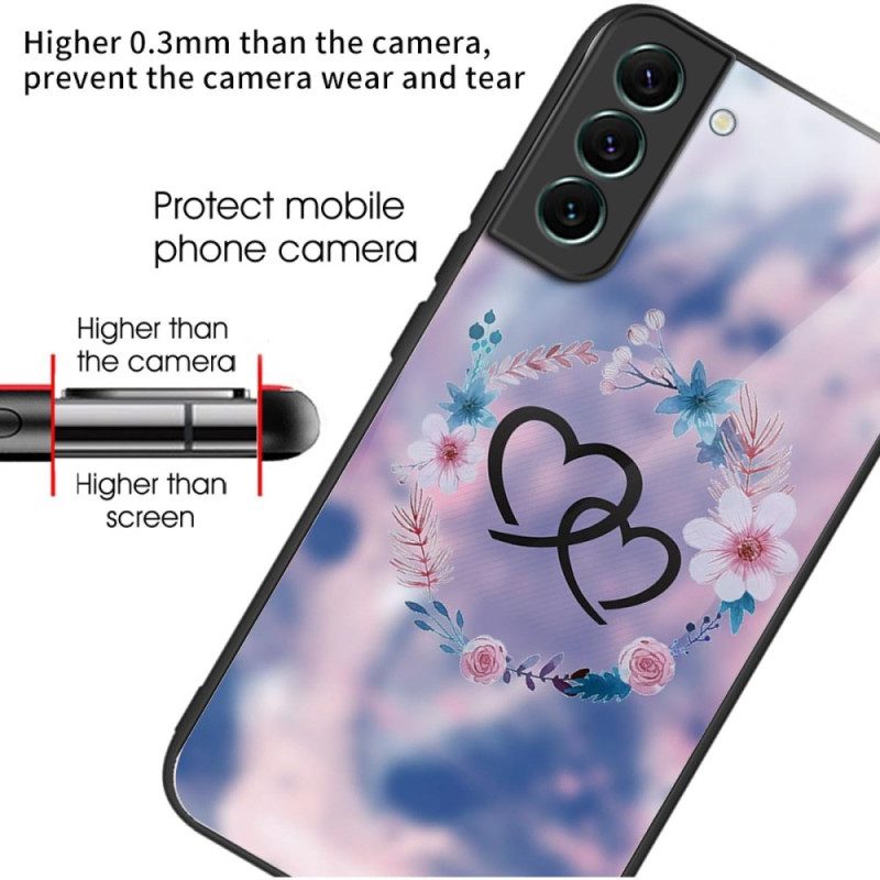 Hülle Samsung Galaxy S24 5g Herzen Und Blumen Aus Gehärtetem Glas