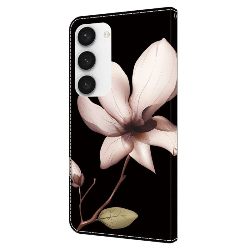 Lederhüllen Für Samsung Galaxy S24 5g Rosa Blume Auf Schwarzem Hintergrund