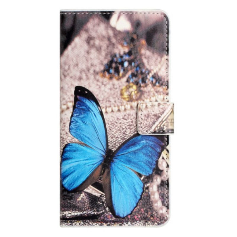 Lederhüllen Samsung Galaxy S24 5g Blauer Schmetterling