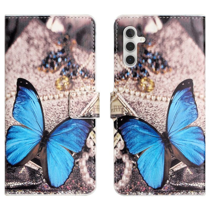 Lederhüllen Samsung Galaxy S24 5g Blauer Schmetterling