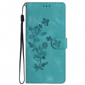 Lederhüllen Samsung Galaxy S24 5g Dezentes Blumenmuster Mit Riemen