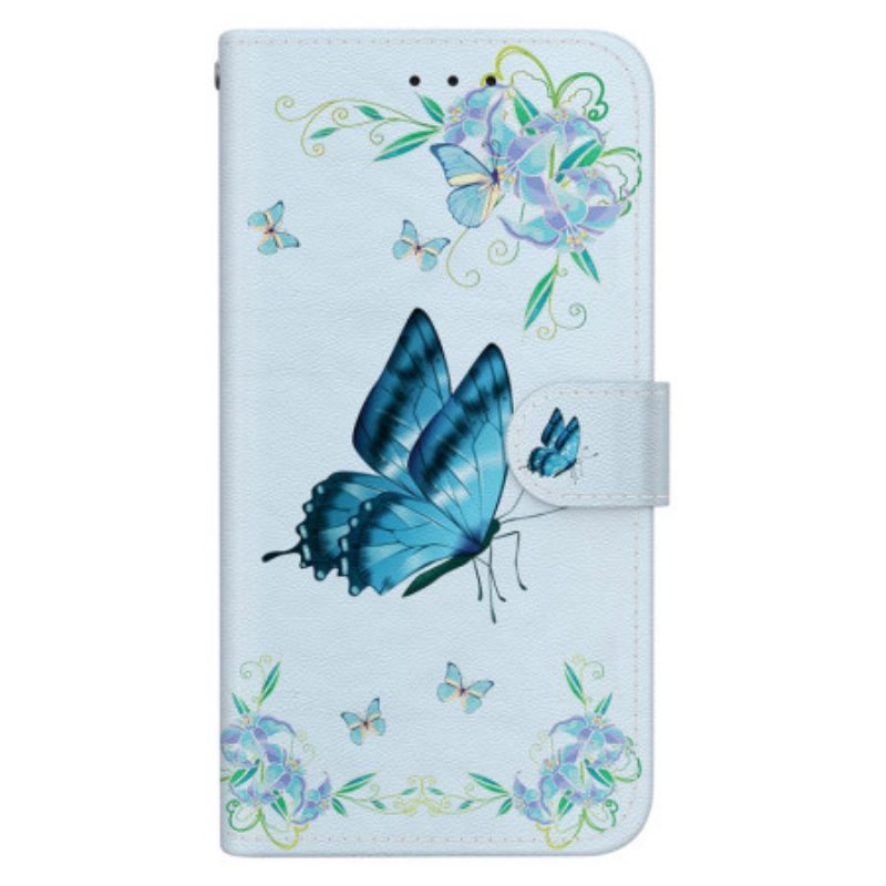 Lederhüllen Samsung Galaxy S24 5g Handyhülle Blauer Schmetterling Und Blumen