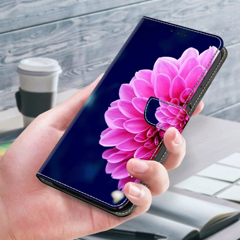 Lederhüllen Samsung Galaxy S24 5g Handyhülle Rosa Blume Auf Blauem Hintergrund