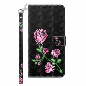 Lederhüllen Samsung Galaxy S24 5g Handyhülle Rosenblüten Mit Riemen