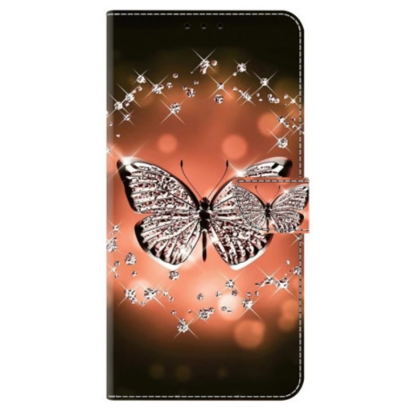 Lederhüllen Samsung Galaxy S24 5g Kristallschmetterling