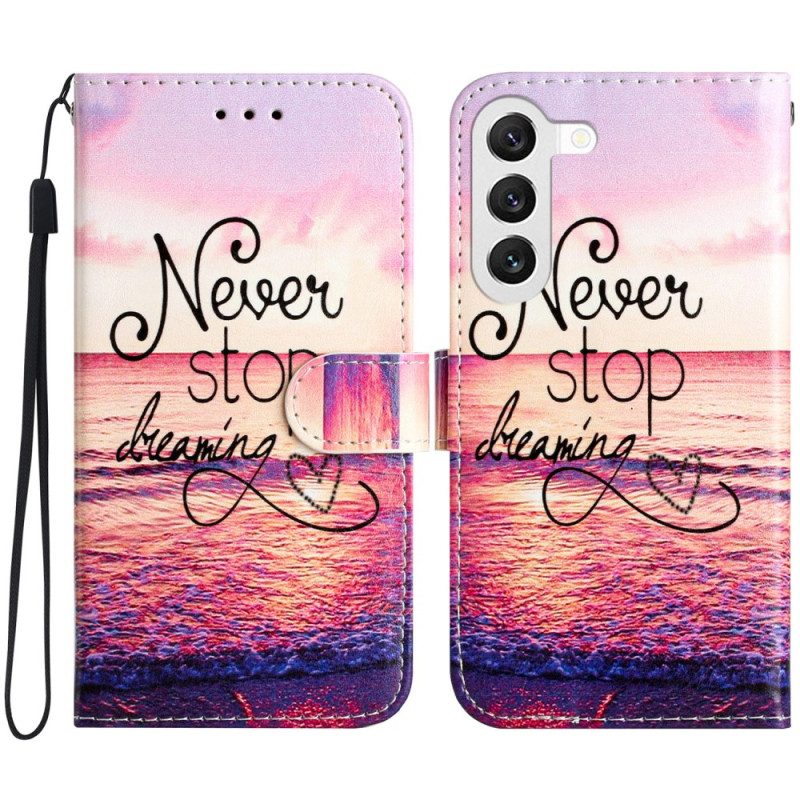 Lederhüllen Samsung Galaxy S24 5g Midnight Never Stop Dreaming Mit Strap