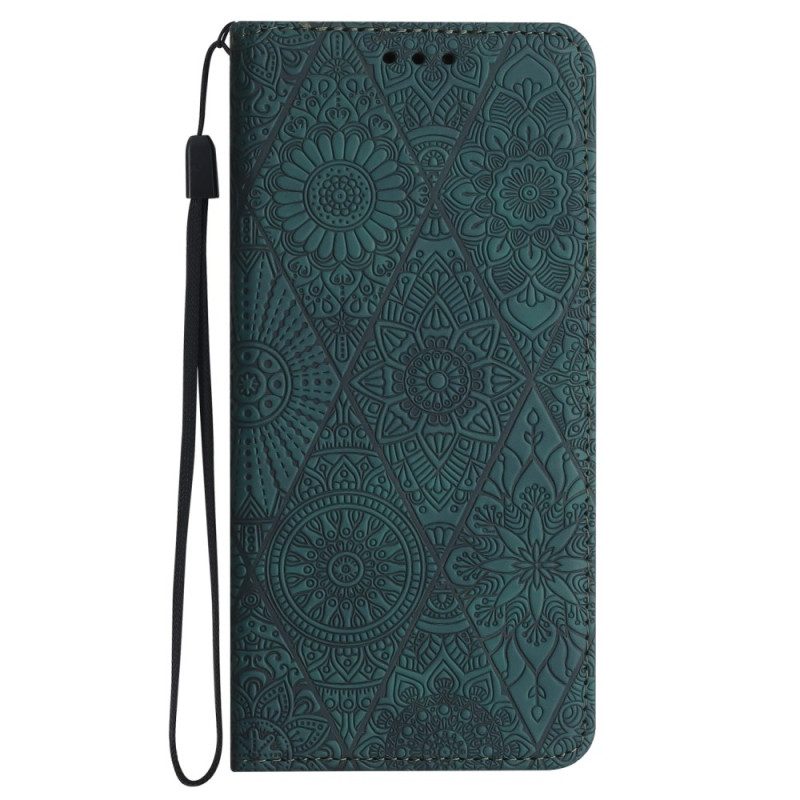 Lederhüllen Samsung Galaxy S24 5g Tapisserie-stil Mit Riemen