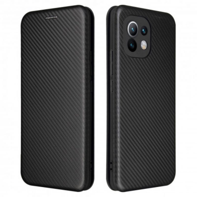 Schutzhülle Für Xiaomi Mi 11 (5G) Flip Case Kohlefaser Mit Stützring