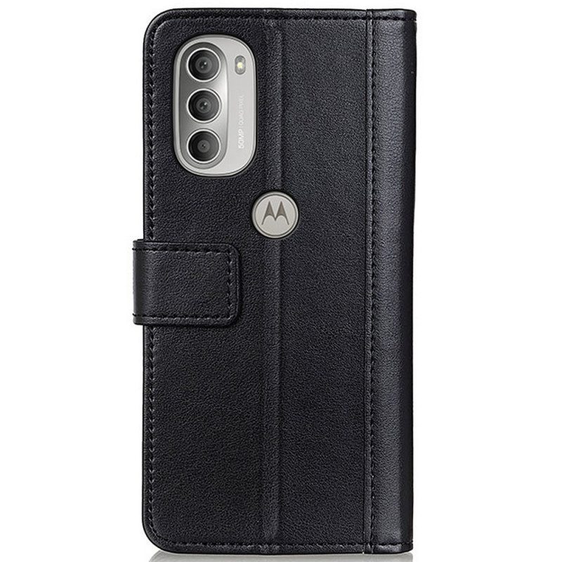 Flip Case Für Moto G51 5G Farbige Version Aus Spaltleder