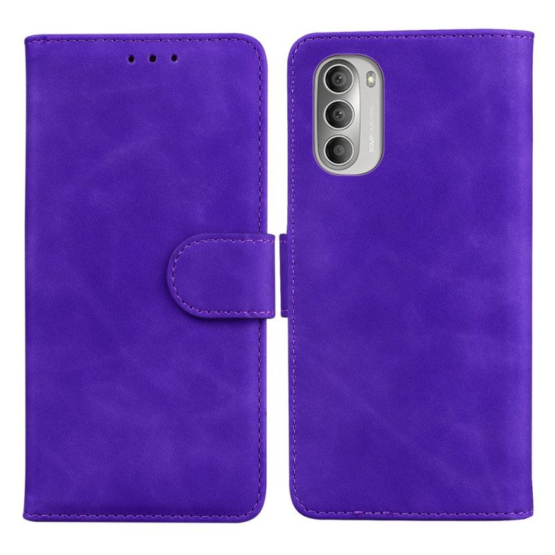 Flip Case Für Moto G51 5G Monochromer Ledereffekt