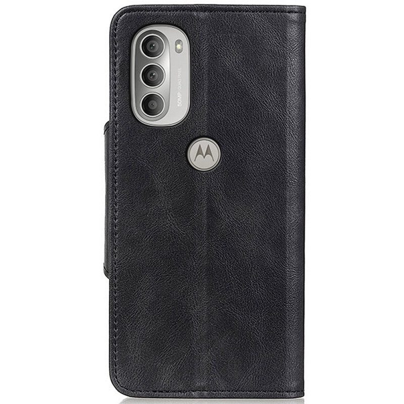 Lederhüllen Für Moto G51 5G Vintage Kunstleder Und Knopf