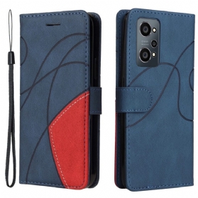 Flip Case Für Realme GT Neo 3T / Neo 2 Zweifarbiges. Charakteristisches Kunstleder