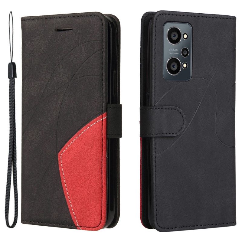 Flip Case Für Realme GT Neo 3T / Neo 2 Zweifarbiges. Charakteristisches Kunstleder