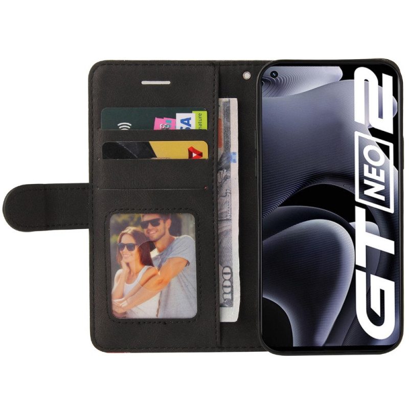 Flip Case Für Realme GT Neo 3T / Neo 2 Zweifarbiges. Charakteristisches Kunstleder