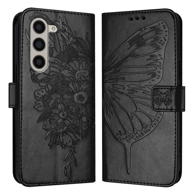 Lederhüllen Samsung Galaxy Z Fold 6 Blumenschmetterling Mit Riemen