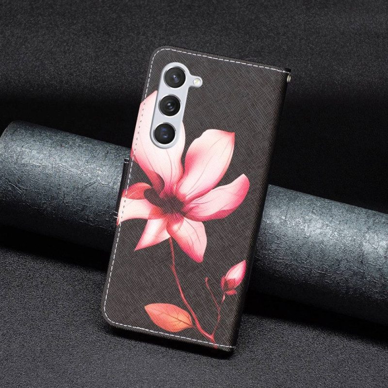 Flip Case Für Samsung Galaxy S23 5G Blume Auf Schwarzem Hintergrund