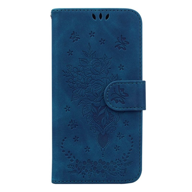 Flip Case Für Samsung Galaxy S23 5G Mit Kordel Riemchenrosen Und Schmetterlinge