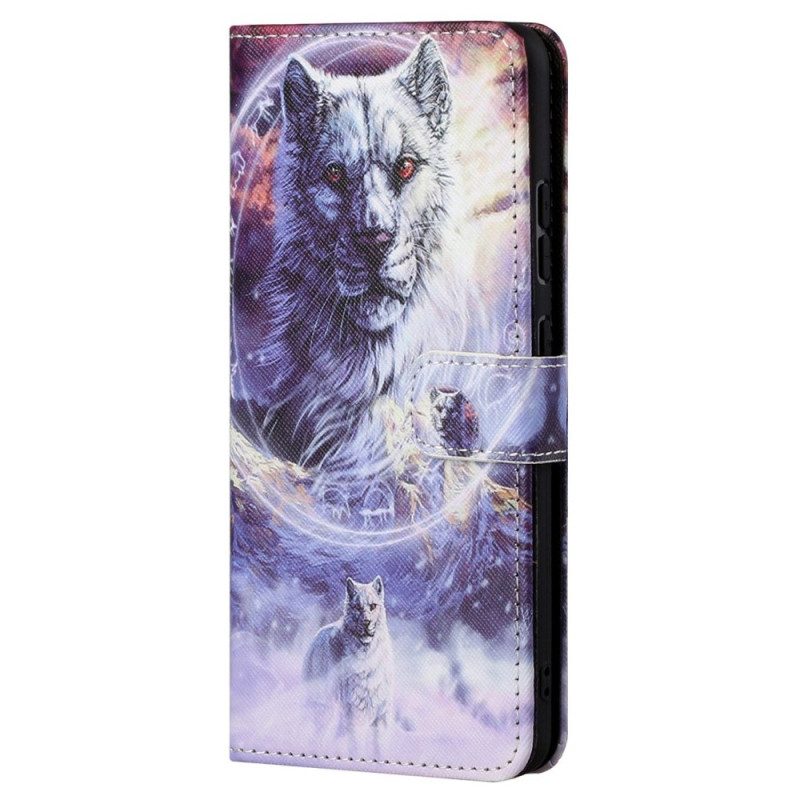 Flip Case Für Samsung Galaxy S23 5G Mit Kordel Schlüsselband Wolf