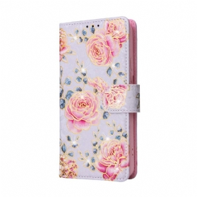 Flip Case Für Samsung Galaxy S23 5G Rfid-blumen Mit Schlüsselband