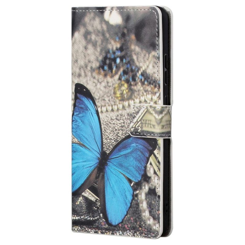 Lederhüllen Für Samsung Galaxy S23 5G Blauer Schmetterling