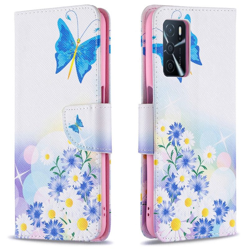 Flip Case Für Oppo A16 / A16s Bemalte Schmetterlinge Und Blumen