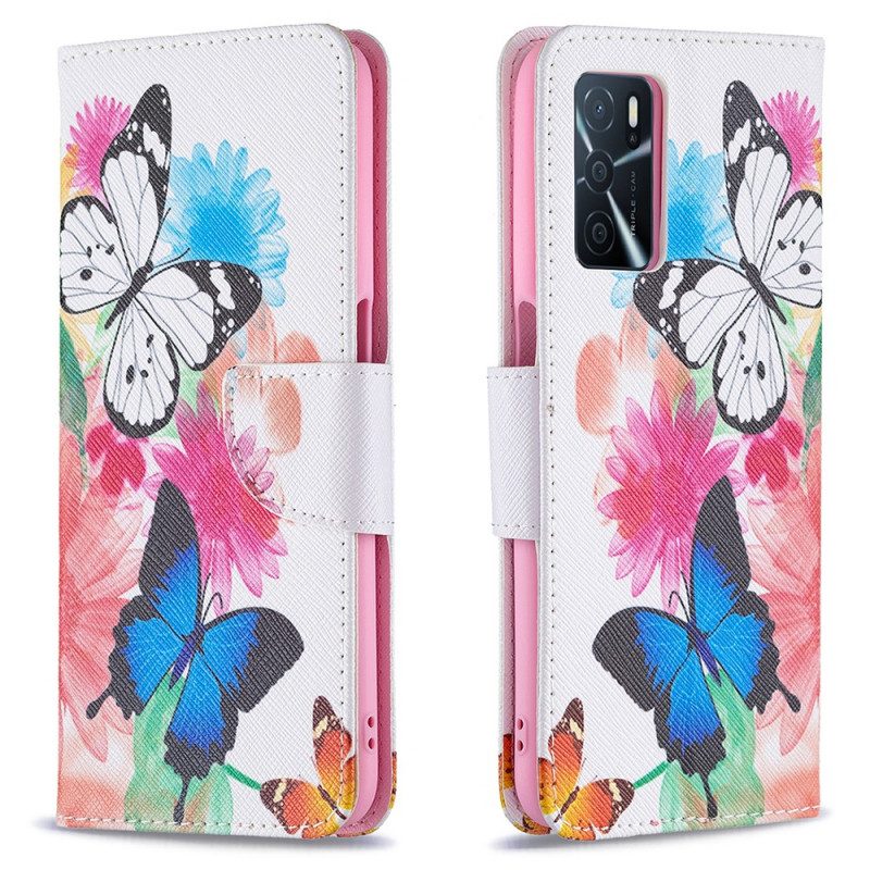 Flip Case Für Oppo A16 / A16s Bemalte Schmetterlinge Und Blumen