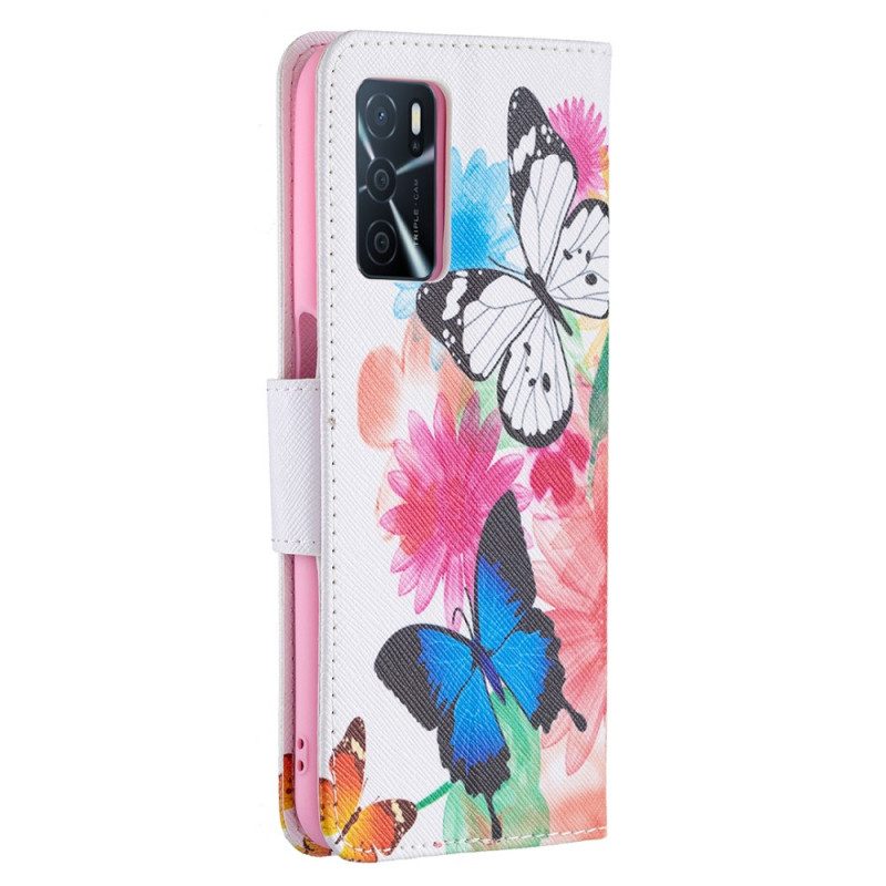 Flip Case Für Oppo A16 / A16s Bemalte Schmetterlinge Und Blumen