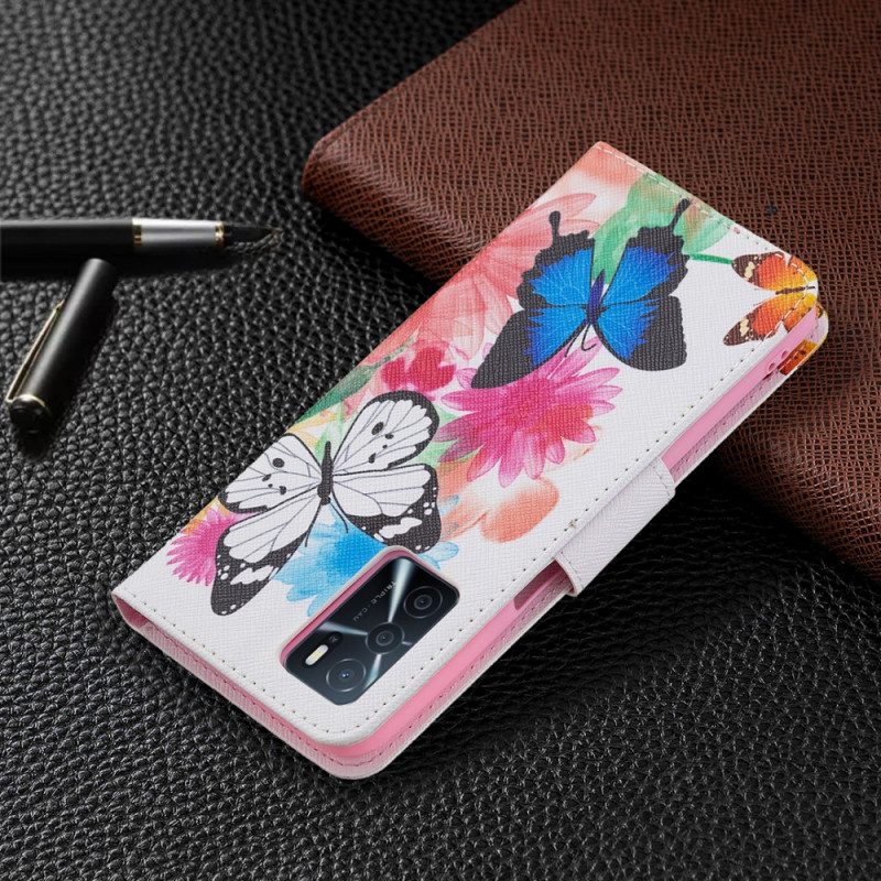 Flip Case Für Oppo A16 / A16s Bemalte Schmetterlinge Und Blumen