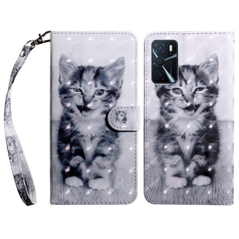 Flip Case Für Oppo A16 / A16s Schwarz-weiße Katze