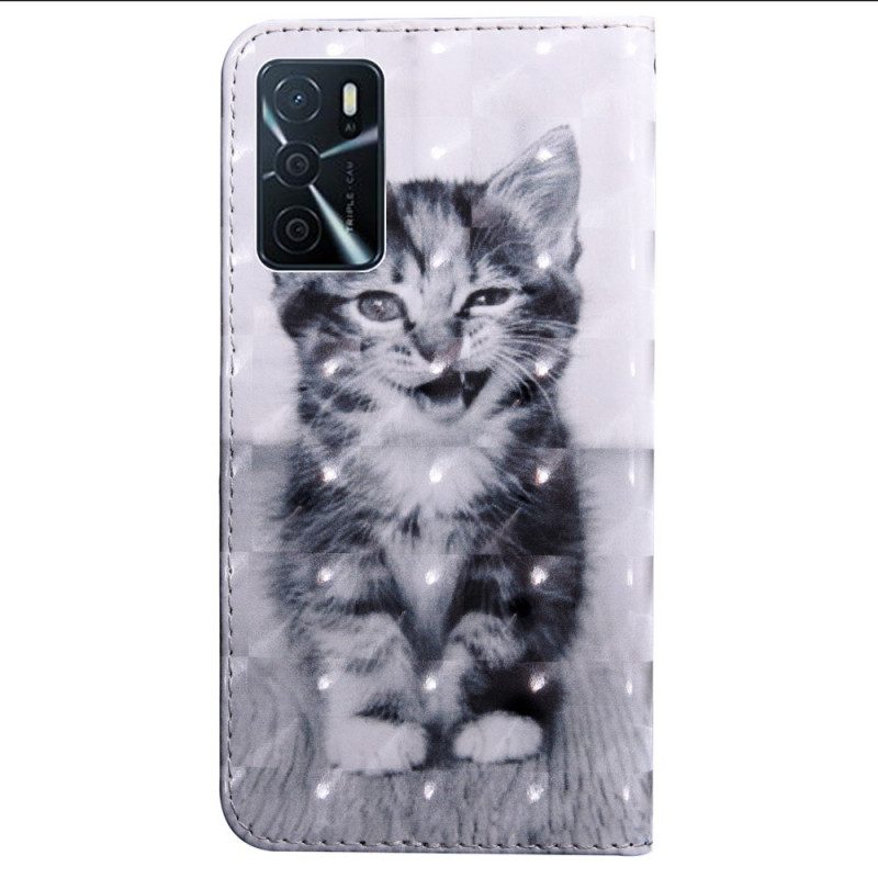 Flip Case Für Oppo A16 / A16s Schwarz-weiße Katze