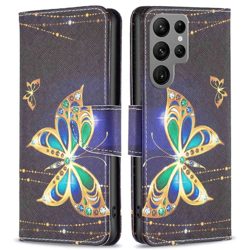 Flip Case Für Samsung Galaxy S23 Ultra 5G Goldener Schmetterling