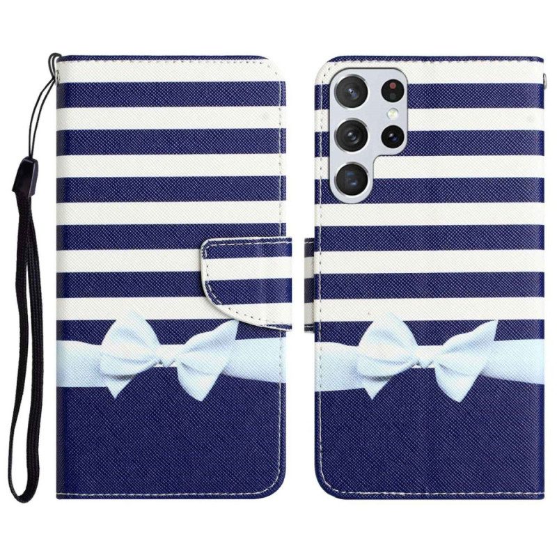 Flip Case Für Samsung Galaxy S23 Ultra 5G Mit Kordel Marineblaues Armband