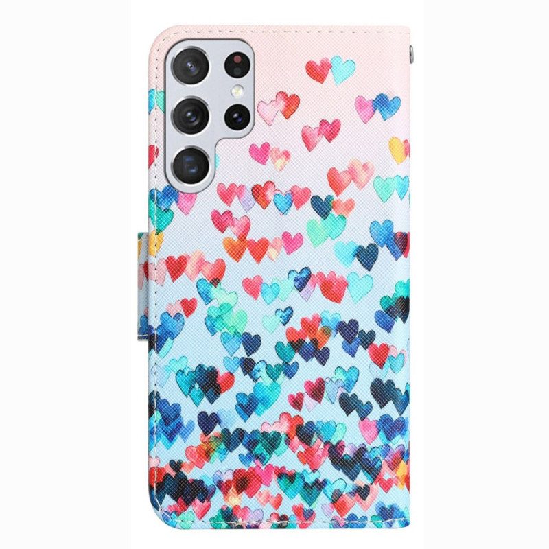 Flip Case Für Samsung Galaxy S23 Ultra 5G Mit Kordel Nur Strappy Hearts