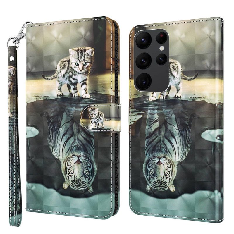 Flip Case Für Samsung Galaxy S23 Ultra 5G Mit Kordel Strappy Kitten Dream