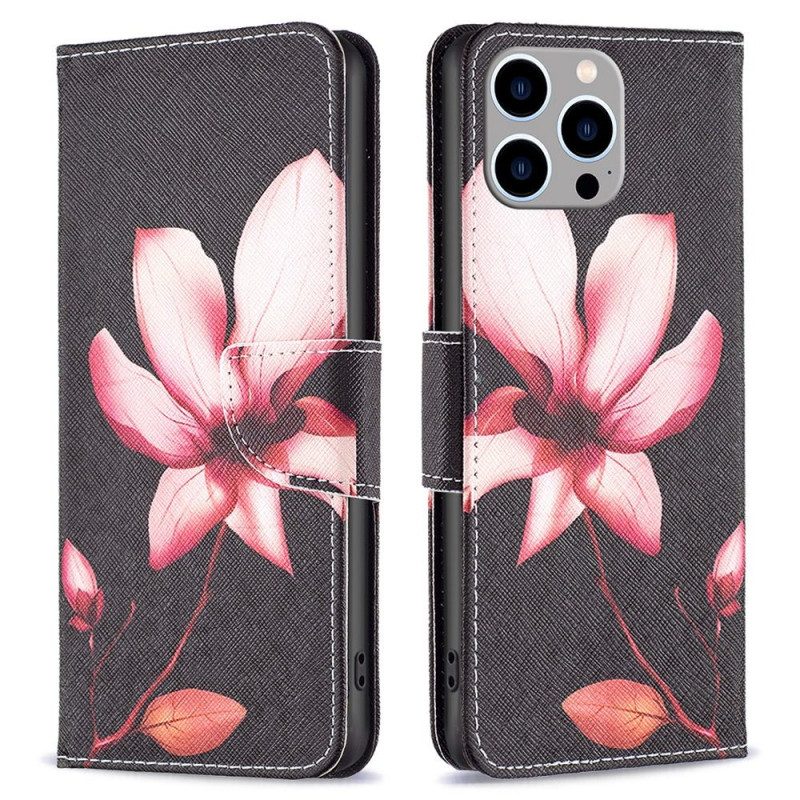 Flip Case Für iPhone 14 Pro Max Pinke Blume