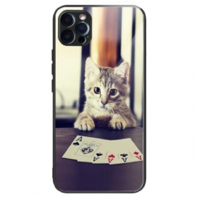 Hülle Für iPhone 14 Pro Max Poker Cat Gehärtetes Glas