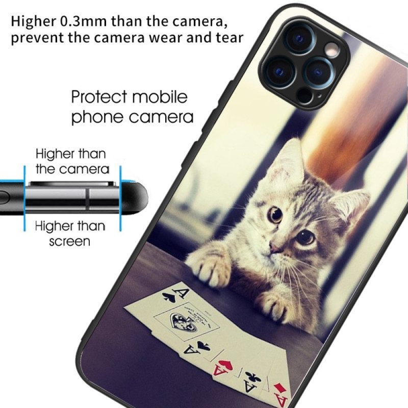 Hülle Für iPhone 14 Pro Max Poker Cat Gehärtetes Glas