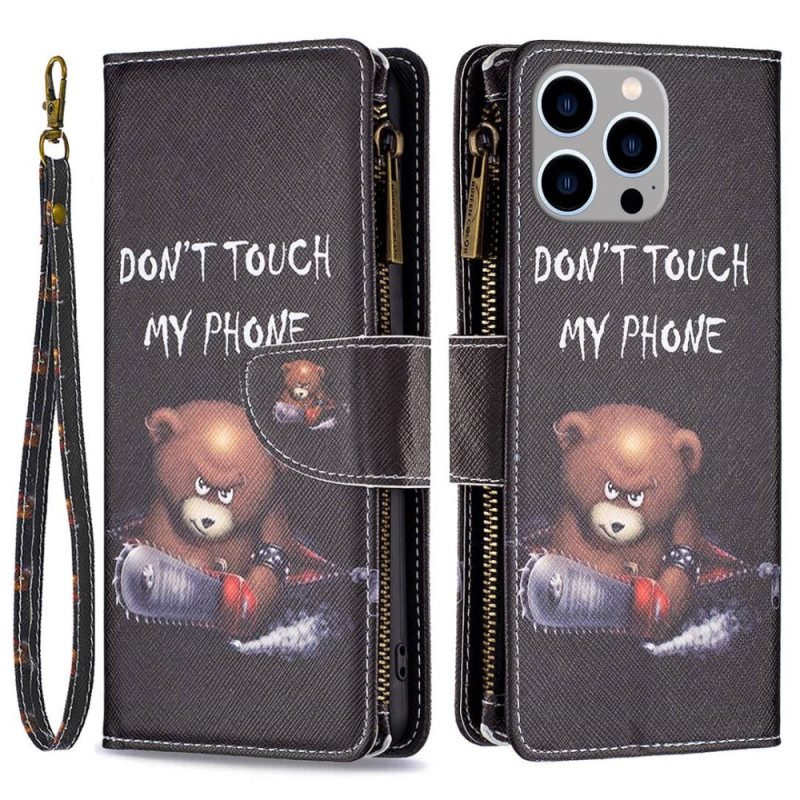 Lederhüllen Für iPhone 14 Pro Max Reißverschlusstasche Dangerous Bear