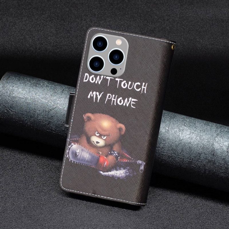 Lederhüllen Für iPhone 14 Pro Max Reißverschlusstasche Dangerous Bear