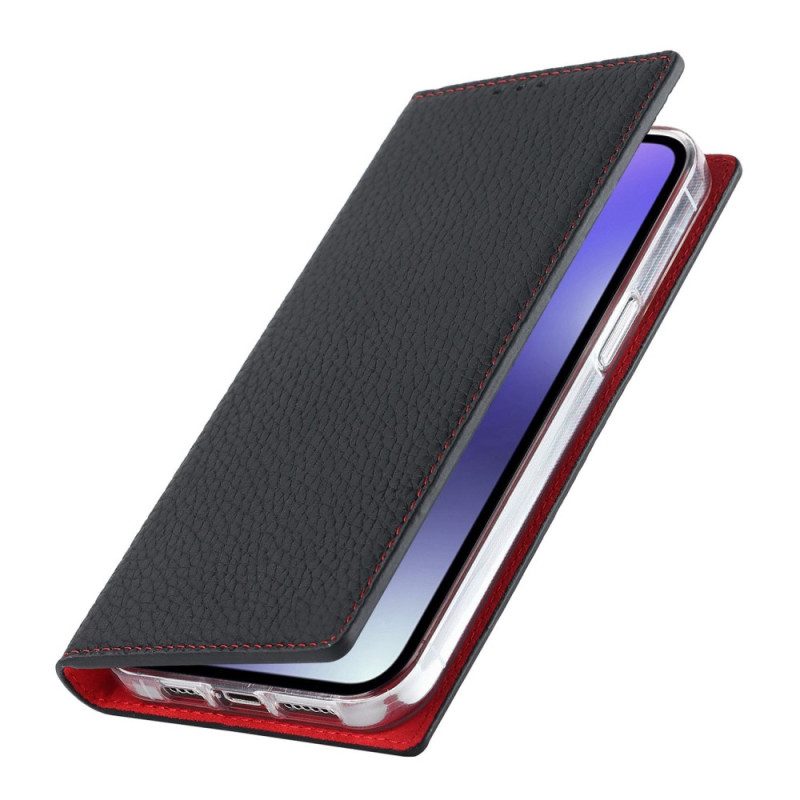 Schutzhülle Für iPhone 14 Pro Max Mit Kordel Flip Case Echtes Litschi-lederarmband