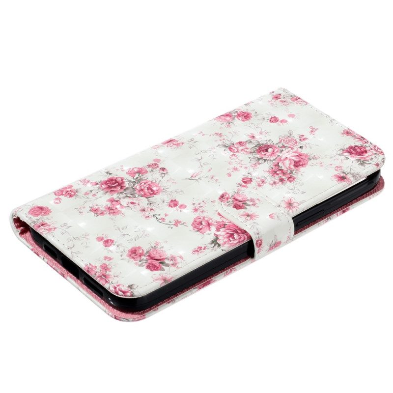 Flip Case Für iPhone 15 Pro Mit Kordel 3d-blumen Mit Riemen